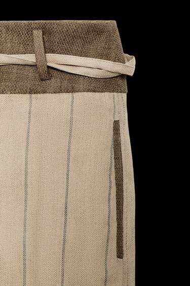 Zara ZW COLLECTION LINEN BLEND PANTS - Mid-camel