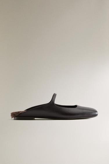 WARME LEDER-PANTOLETTEN - Braun von Zara