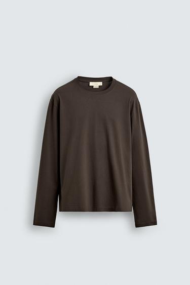 Zara LIMITED EDITION MERCERIZED LONG SLEEVE T-SHIRT - Brown