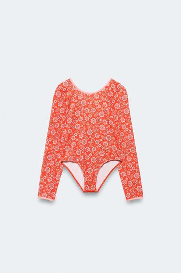 4-14 ANS/ MAILLOT DE BAIN MANCHES LONGUES À FLEURS ÉDITION LIMITÉE - Rouge / Orange de Zara