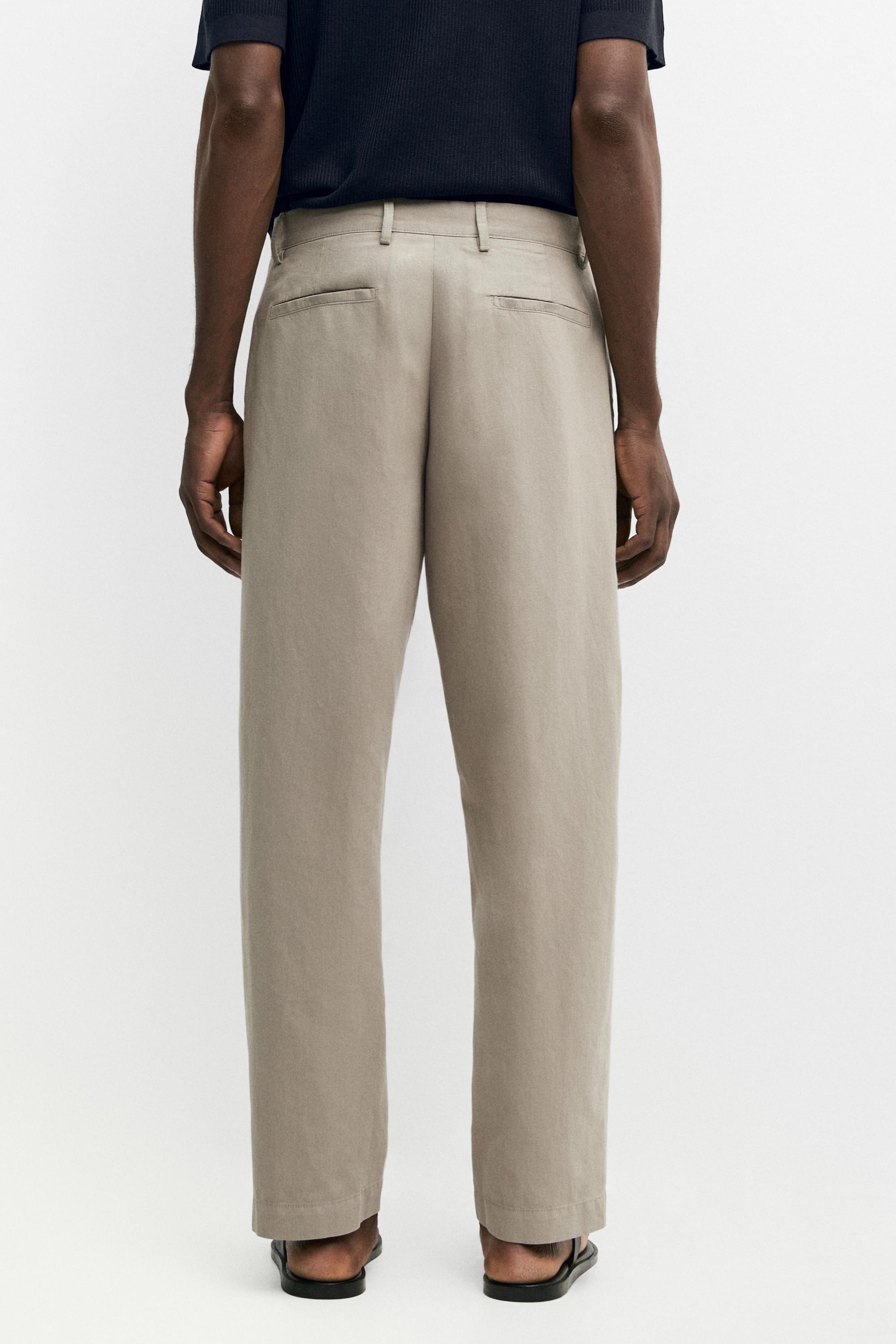 Straight-leg linen and cotton trousers with darts