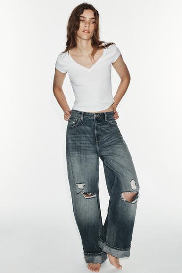TRF MID-RISE BAGGY FOLDED JEANS — Navy blue 1