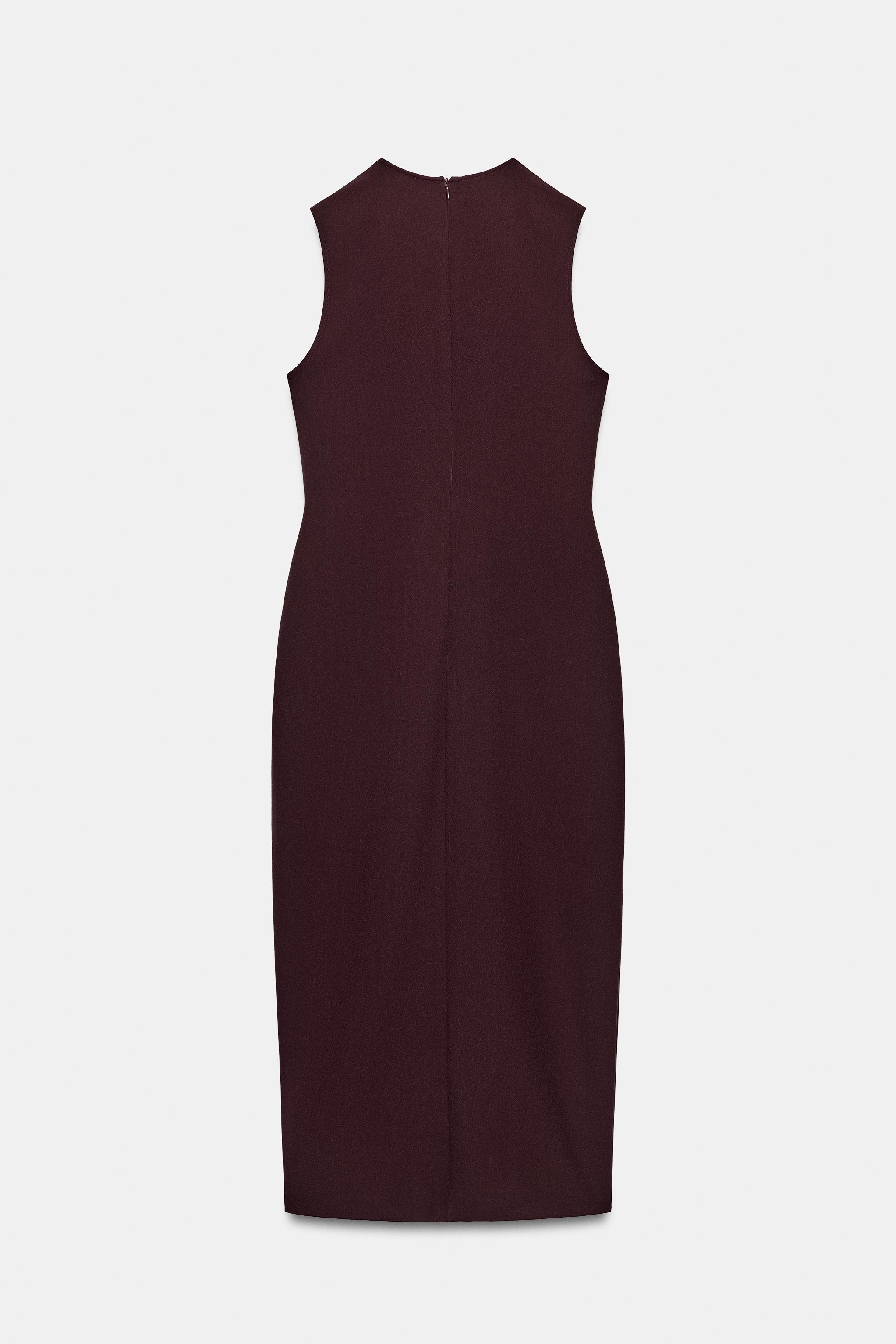 CREPE MIDI DRESS WITH BELT - Burgundy | ZARA New Zealand