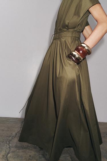 ROBE MIDI À PINCES ZW COLLECTION - Kaki foncé de Zara - Image 2