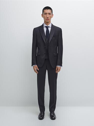 Zara Plain 100% wool suit waistcoat - Navy blue - Image 0