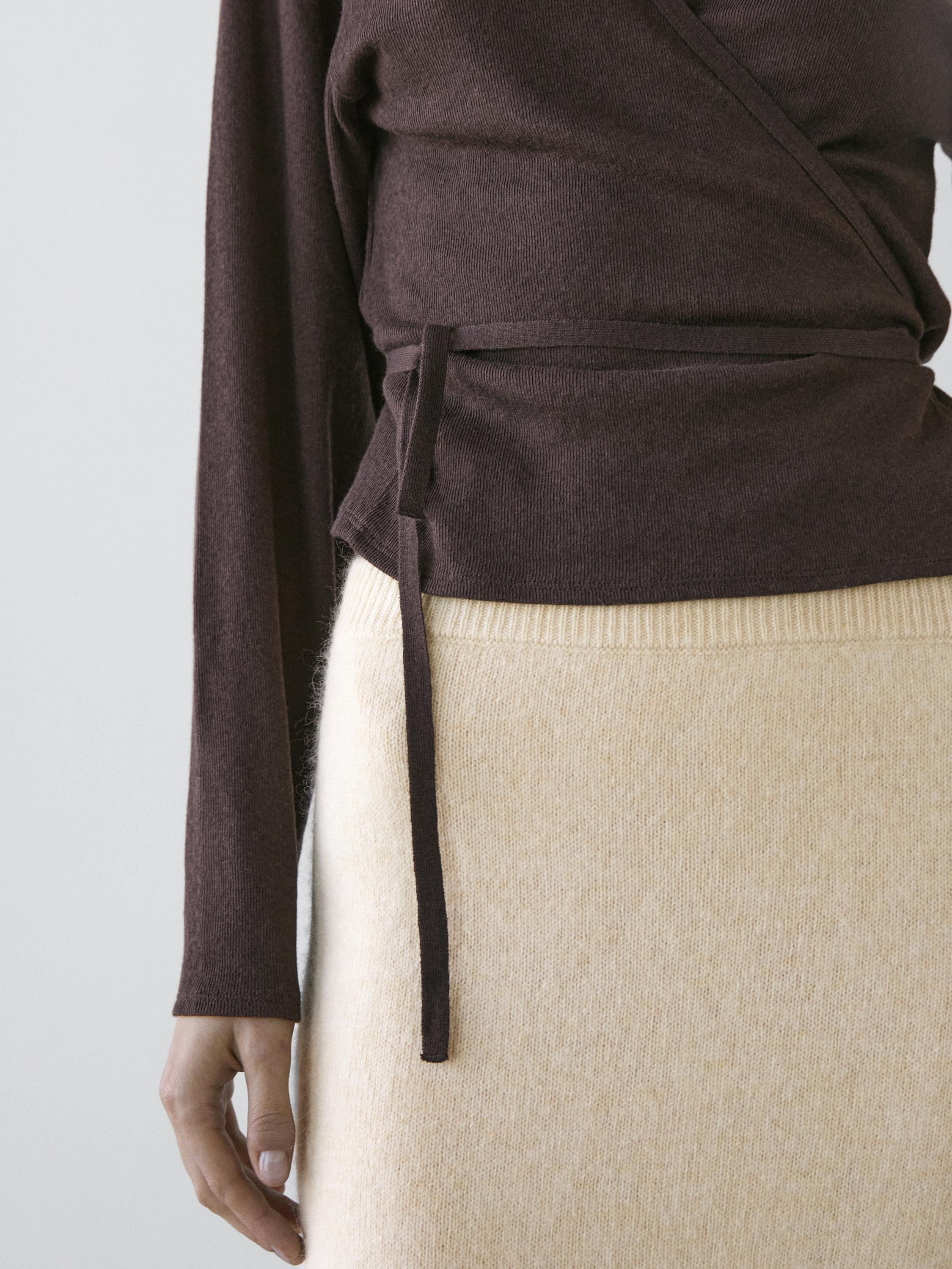 Cotton blend crossover knit cardigan