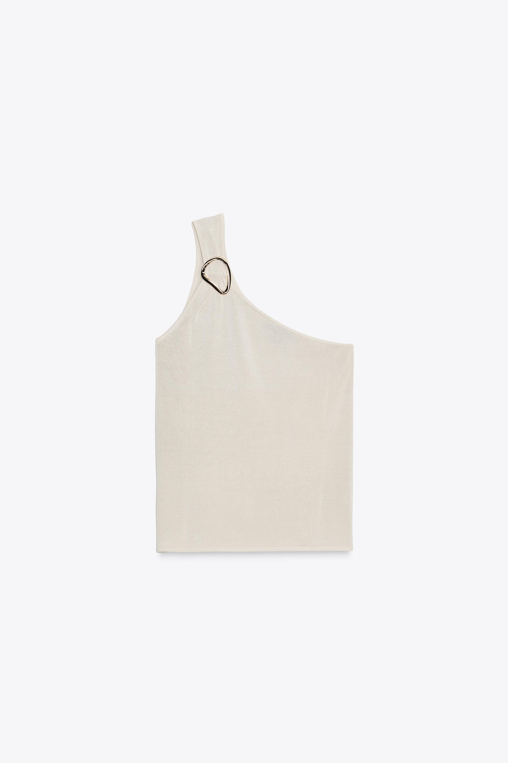 5537MIKA2つ ASYMMETRIC KNIT TOP WITH HARDWARE - Ecru | ZARA United States