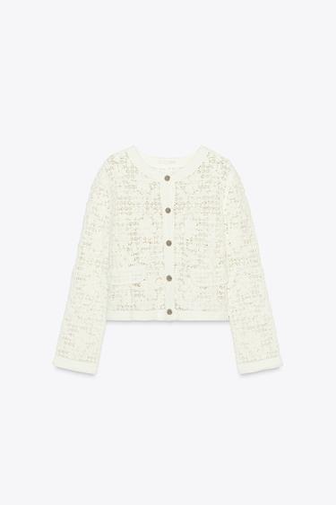 CASACO DE CROCHÊ COM BOTÕES - Branco-marfim da Zara