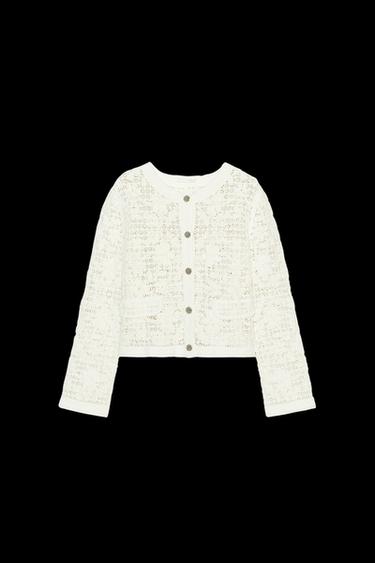 Zara CROCHET BUTTON JACKET - Oyster-white - Image 0