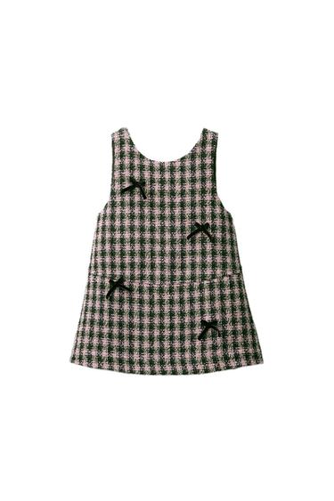 Zara PLAID VELVET BOW PINAFORE DRESS - Pink - Image 0