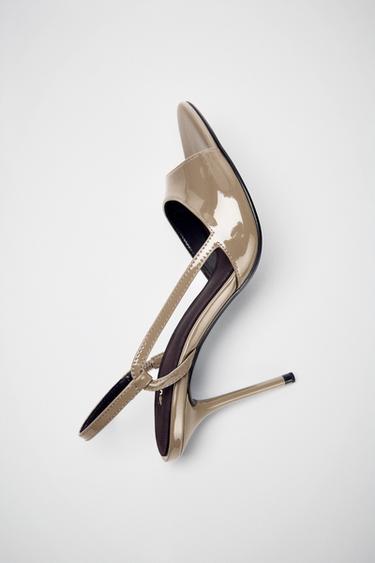 HEELED SANDALS WITH PATENT FINISH - Taupe Grey by Zara
