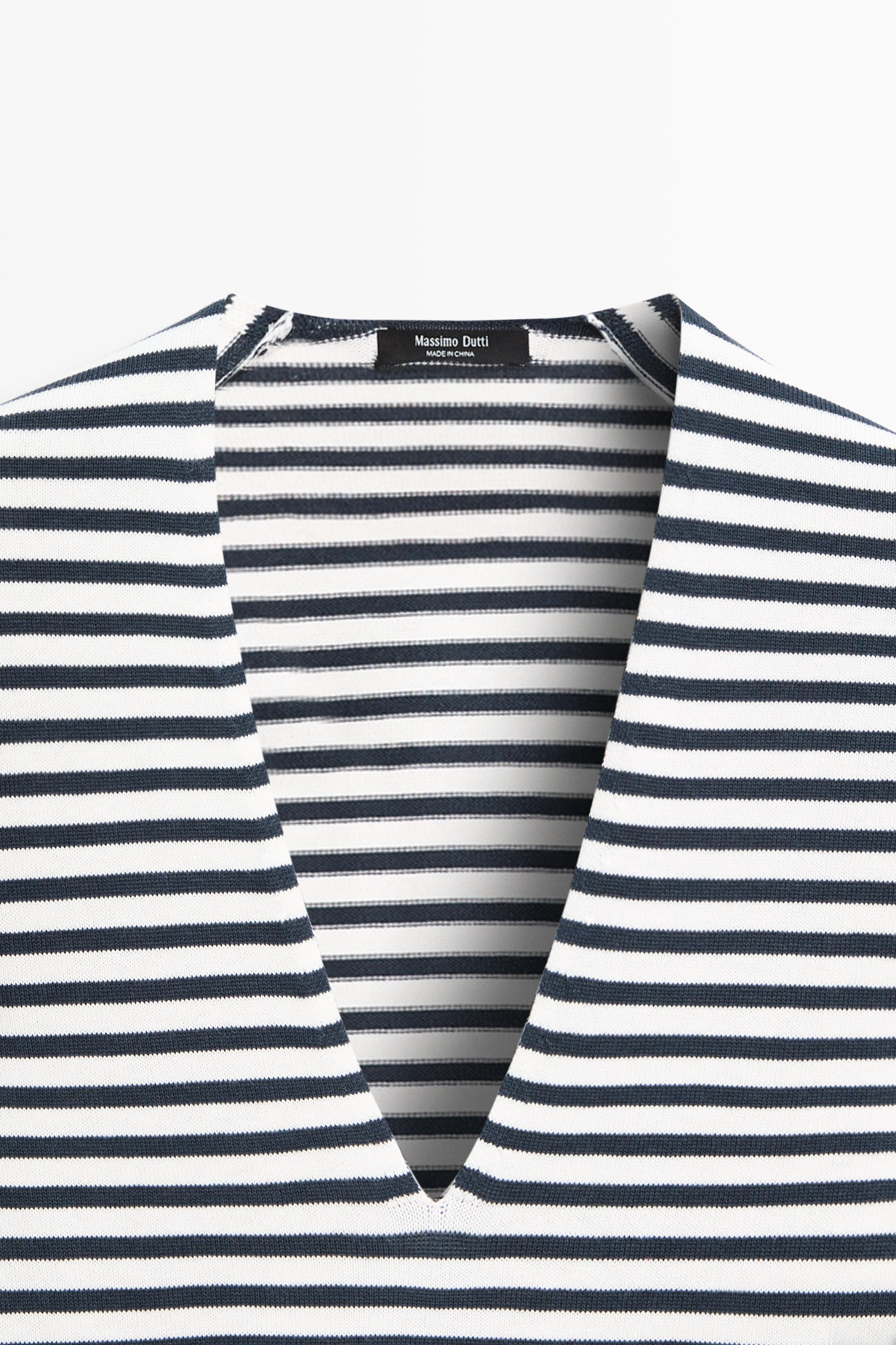 Striped V-neck knit sweater