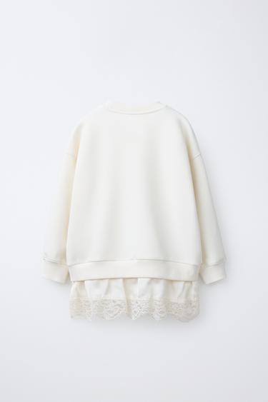 SWEAT BIMATIÈRE DENTELLE - Écru de Zara - Image 1
