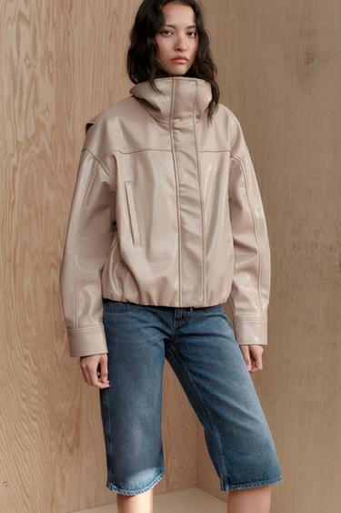 LEATHER EFFECT JACKET WITH PLEATS - Stone marl by Zara