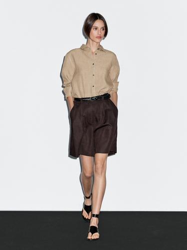 Zara 100% linen chambray shirt - Light brown