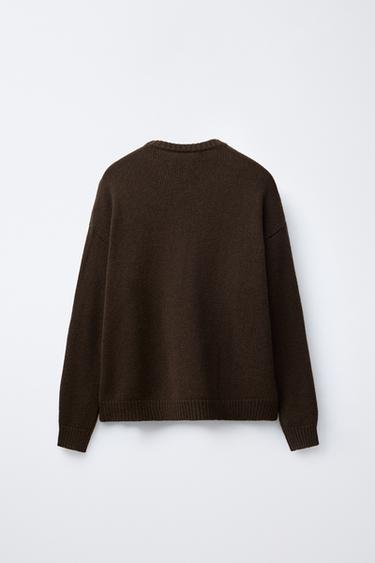 WOOL KNIT JUMPER WITH EMBROIDERED REINDEER - Brown by Zara