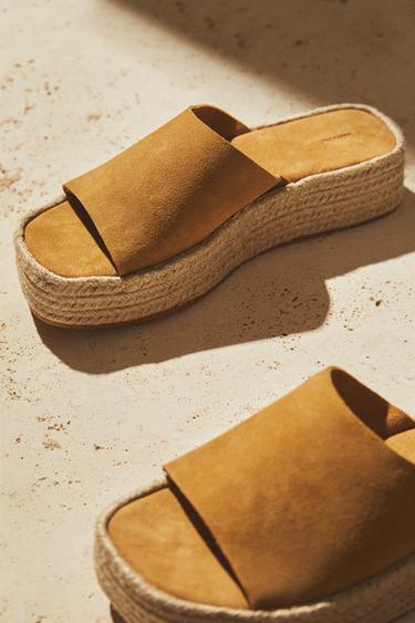 SANDALES COMPENSÉES CUIR - Marron de Zara - Image 1