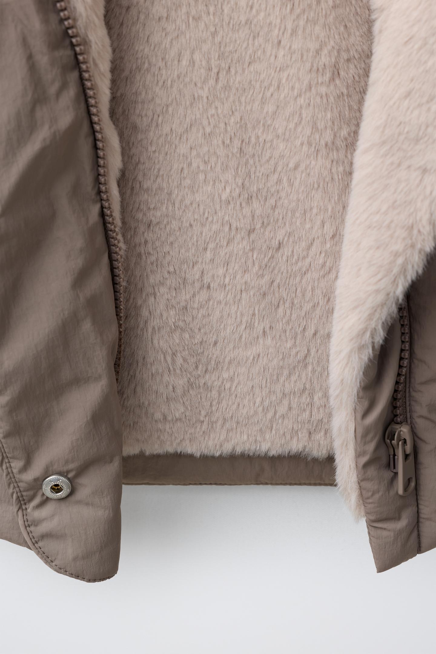 Детское пальто Zara Water-Repellent Faux-Fur, цвет: Коричневый / Серо-коричневый — фото 9