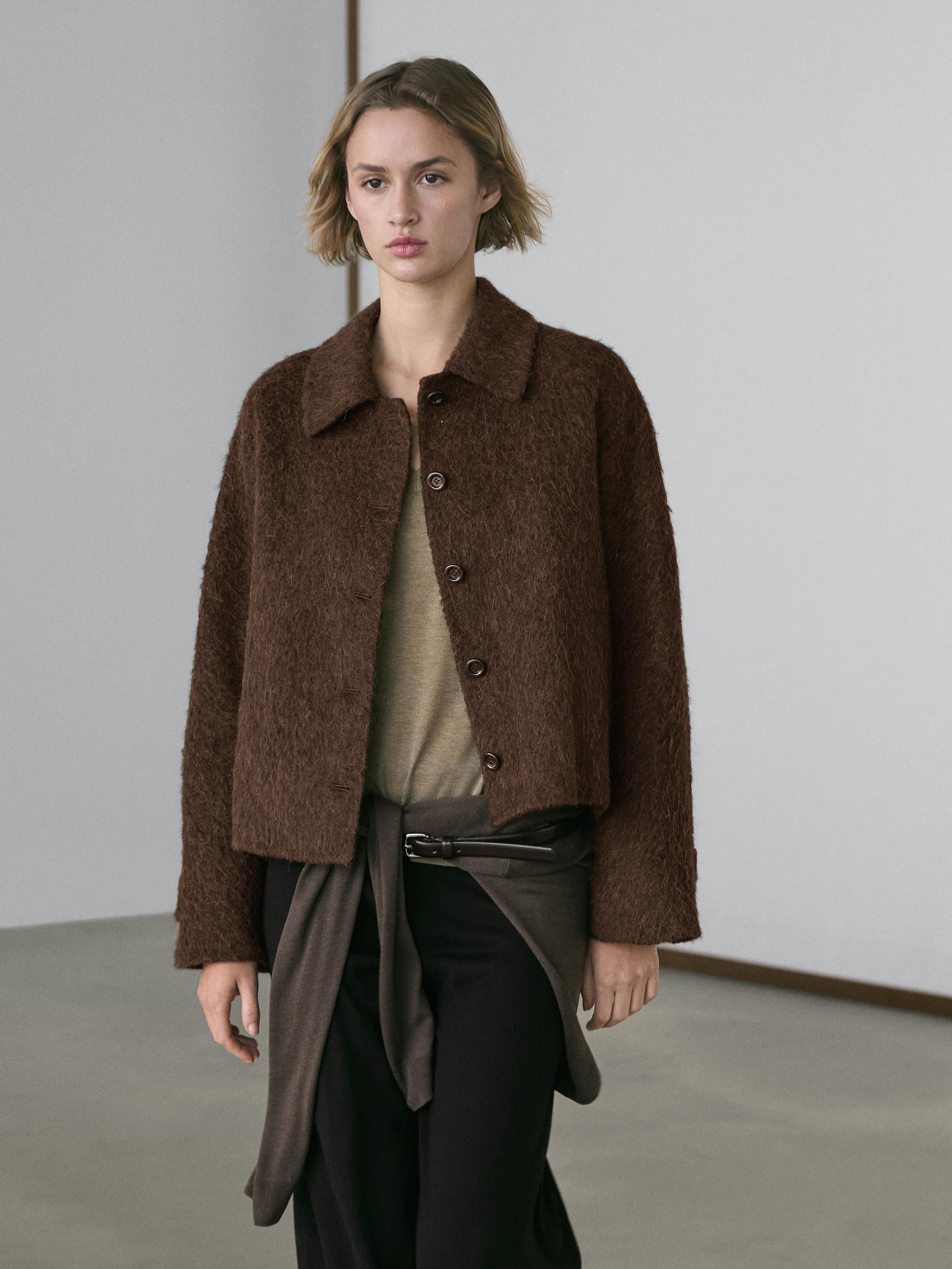 Alpaca wool cardigan with shirt collar