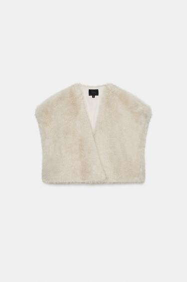 FAUX FUR GILET - Ecru by Zara