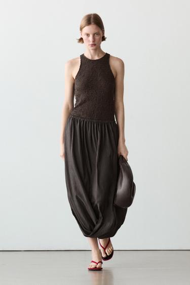Zara Midi skirt with gathered waistband - Dark brown