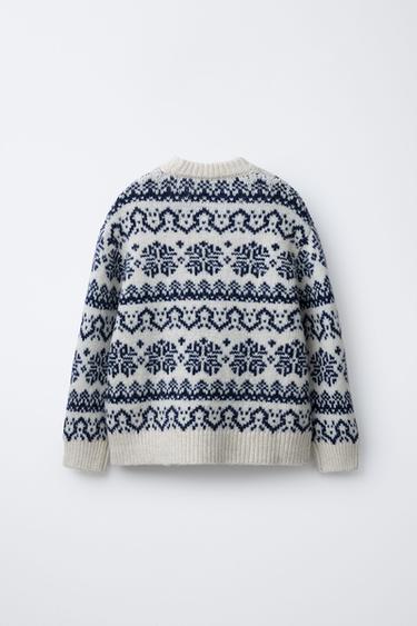 PRINTED WOOL JUMPER - Ecru / Navy by Zara