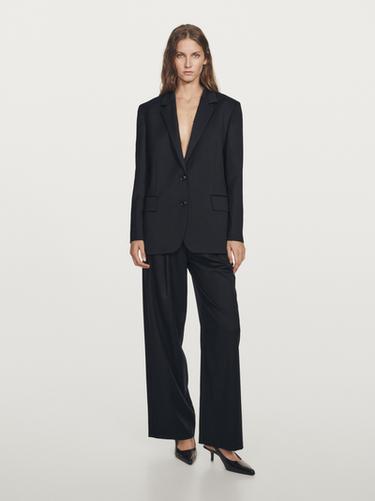 Pantalon plissé 100 % laine extra-fine - Bleu marine de Zara - Image 0