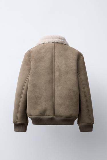 DOUBLE-FACED FAUX SHEARLING BOMBER JACKET - Brown / Taupe by Zara - Image 3