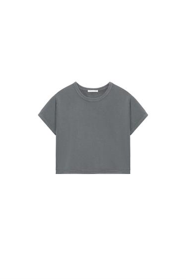CROPPED FADED-EFFECT T-SHIRT - Charcoal grey by Zara