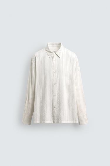 Zara FLOWY STRIPED SHIRT - White