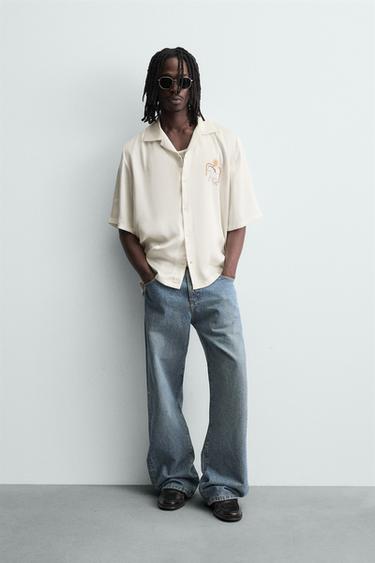 CAMISA FLUIDA ESTAMPADO CONTRASTE - Blanco roto de Zara