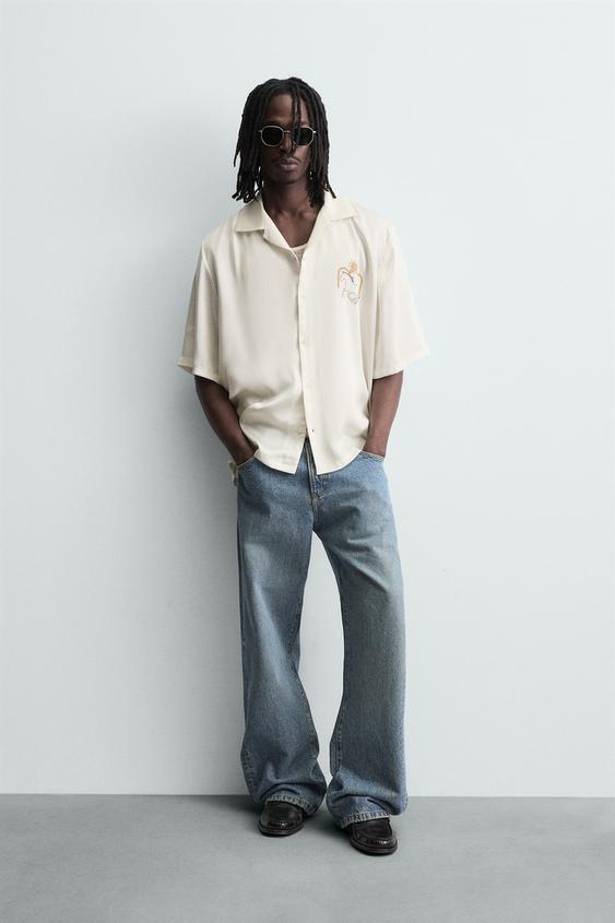 CONTRAST PRINT FLOWY SHIRT