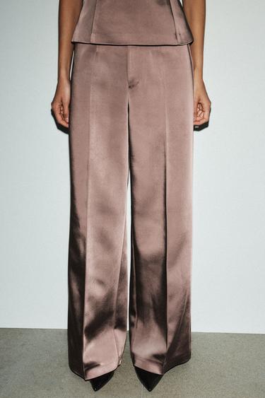 HIGH-WAIST SATIN TROUSERS - Marron chocolat de Zara - Image 3