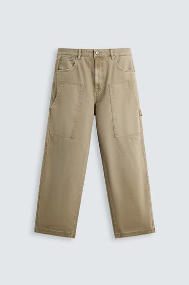 CALÇA RELAXED FIT COM BOLSO CARPINTEIRO - Bege da Zara