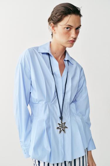 POPLIN SHIRT WITH PLEATS - Light blue by Zara