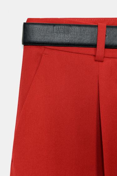 PANTALON DROIT CEINTURÉ - Rouge foncé de Zara - Image 6