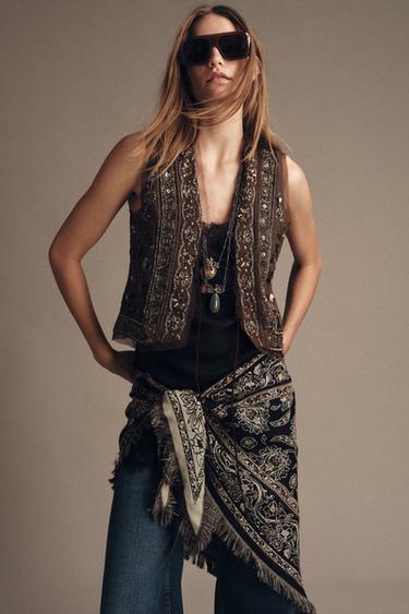 METALLIC THREAD PRINTED SCARF - Black by Zara