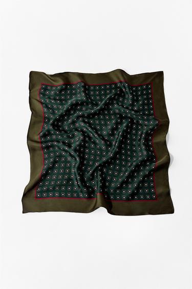 Zara 100% SILK PRINT SCARF - Green