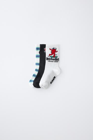 3-PACK OF LOGO PRINT SOCKS - Black / White by Zara