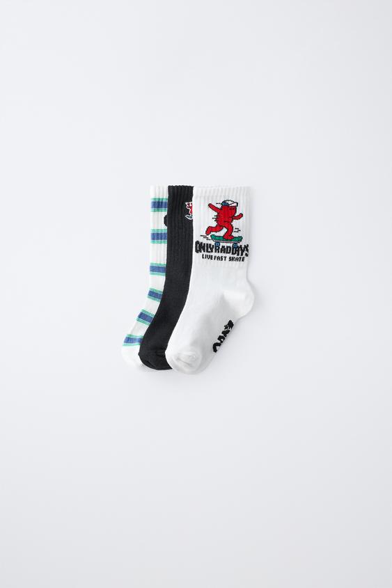 3-PACK OF LOGO PRINT SOCKS - Black / White by Zara - Image 0