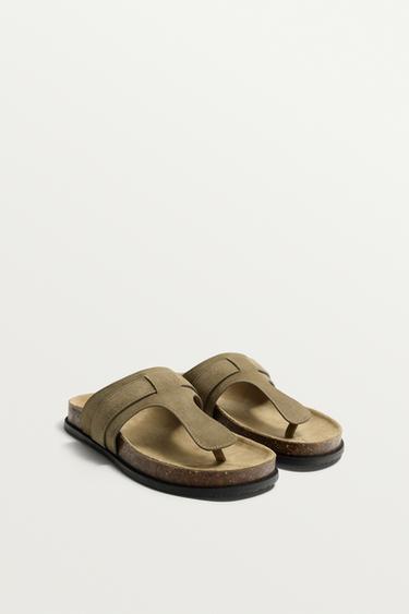 Zara LEATHER SANDALS - Taupe Gray