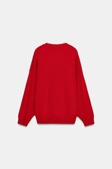 DEEP NECK KNIT JUMPER - Red by Zara - Image 2