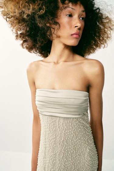 BEADED BANDEAU DRESS - Light green by Zara - Image 1