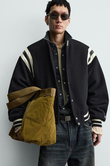 CORDUROY EFFECT TOTE BAG - Khaki Green by Zara