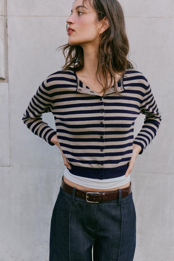 Zara FINE-KNIT STRIPED JACKET - striped - Image 0