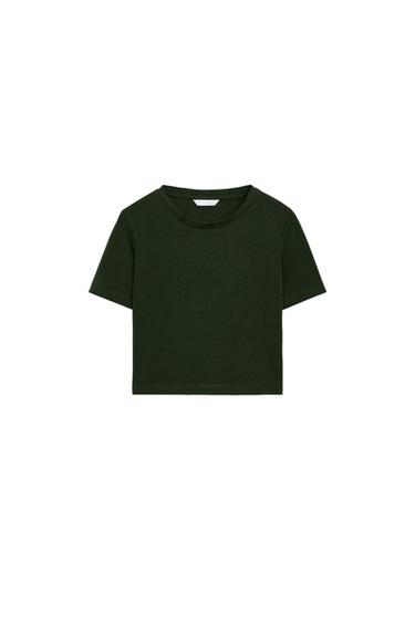 CROPPED SHORT SLEEVE T-SHIRT - Khaki by Zara