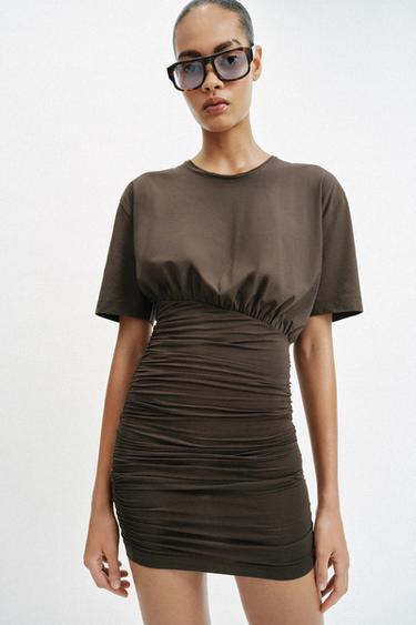 DRAPED SHORT DRESS - Dark khaki by Zara