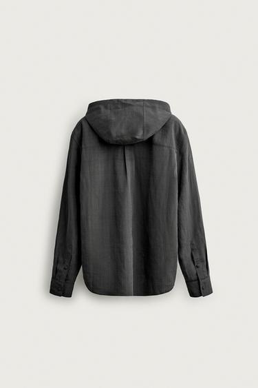 SURCHEMISE FLUIDE À RAYURES ET CAPUCHE - Gris anthracite de Zara - Image 7