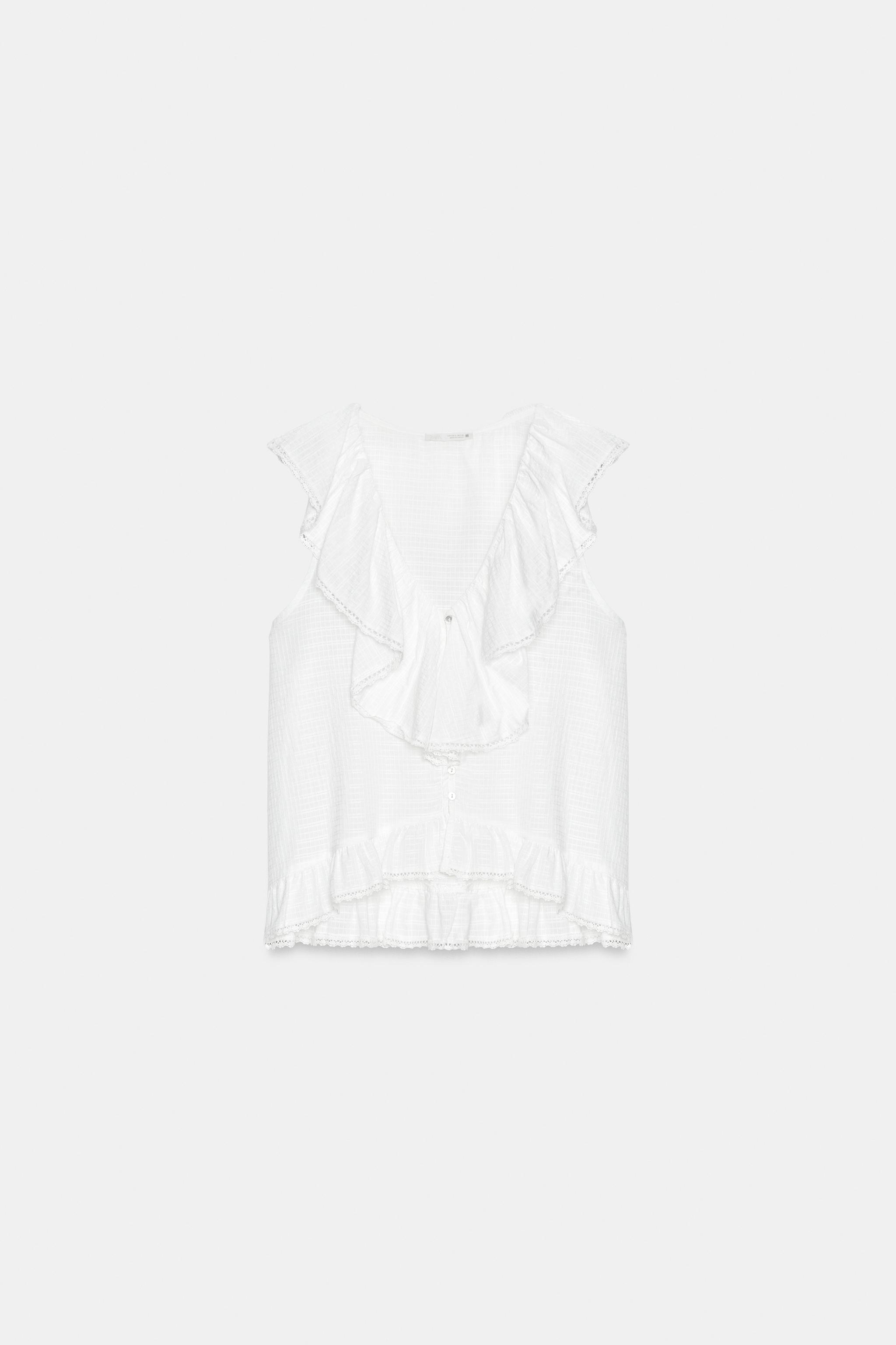 LACE TRIM RUFFLED BLOUSE