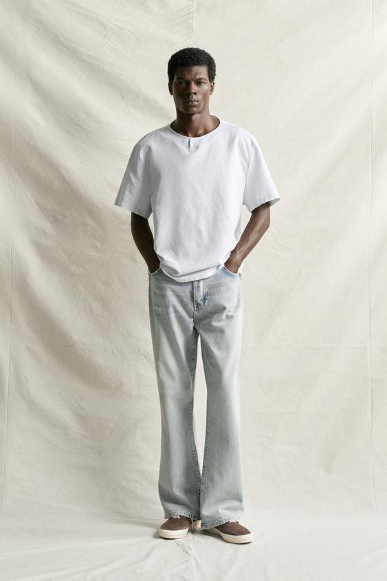 HEMP AND COTTON HENLEY SHIRT - Light sky blue by Zara - Image 0